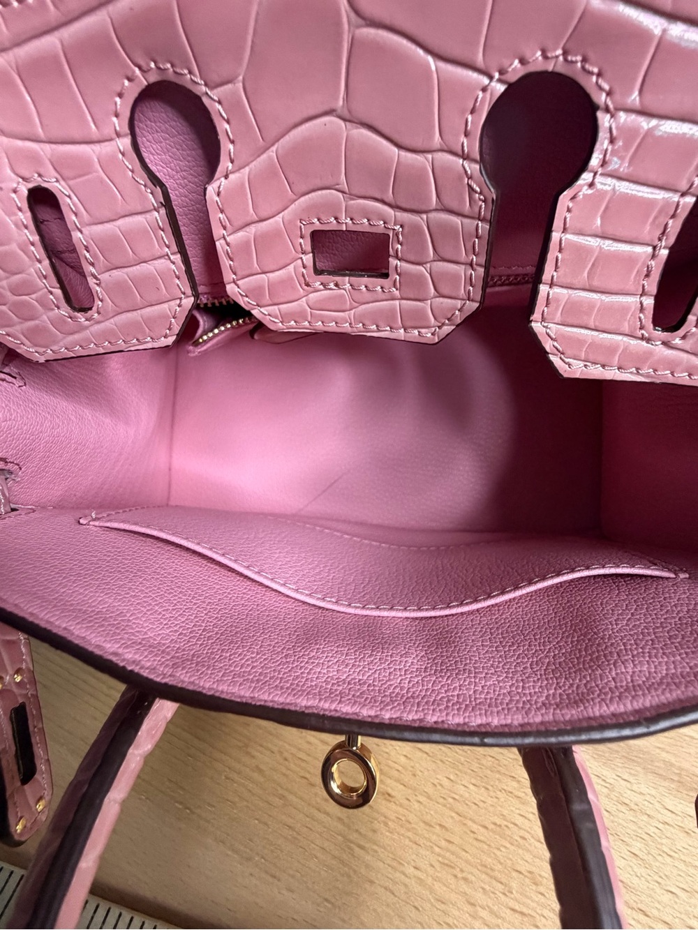 H Birkin 20 mini pink rose Sakura embossed croc  sellier GHW - Picture 8 of 9